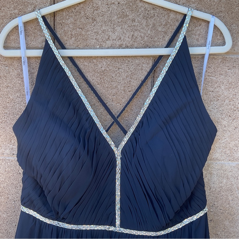 NWT Jenny Packham Chiffon Rhinestone Beaded Maxi Dress Gown Cocktail JP1009 Blue - Picture 4 of 12
